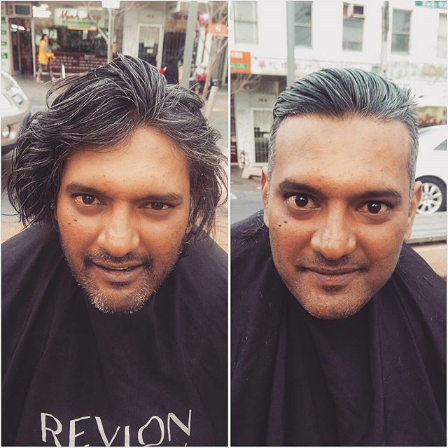 fordász, aki hajléktalanok haját vágja
