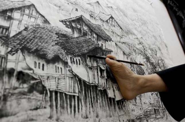 Huang Guofu, a kéz nélküli festő