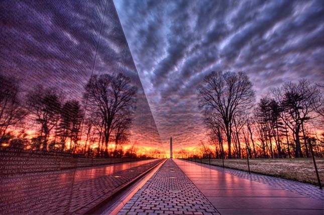 A vietnami veteránok emlékműve hajnalban, Columbia Kerület (District of Columbia) Washington