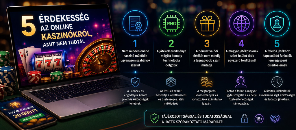 Online kaszinók fontos részletei, a licencek, az RNG technológia, a bónuszfeltételek, a magyar játékosoknak szánt funkciók és a felelős játék bemutatásával